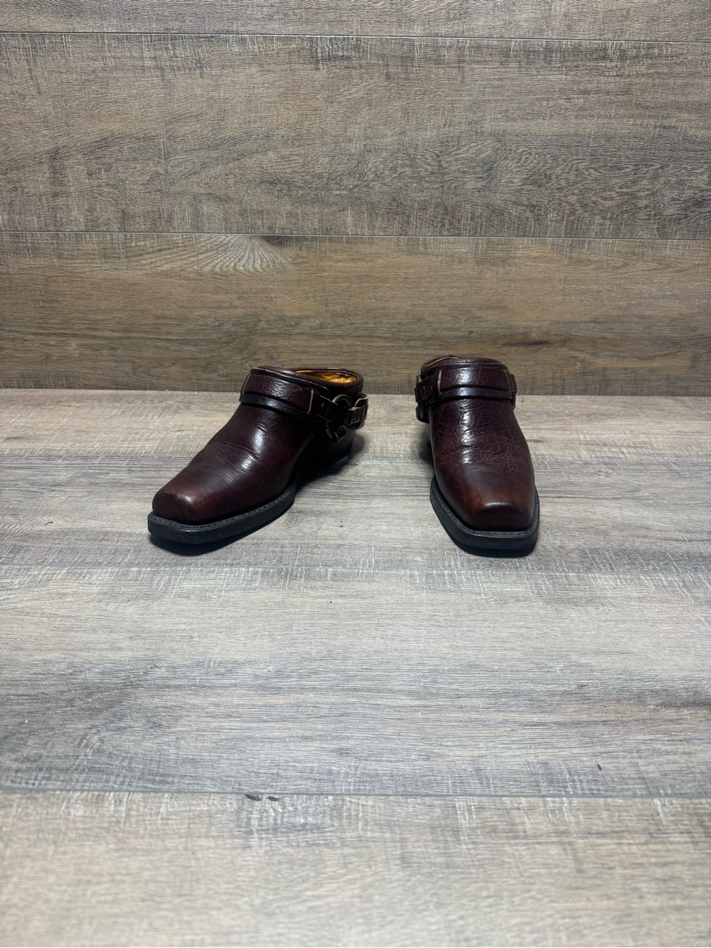 Frye Women's Dark Brown Leather Clogs with Side Buckle